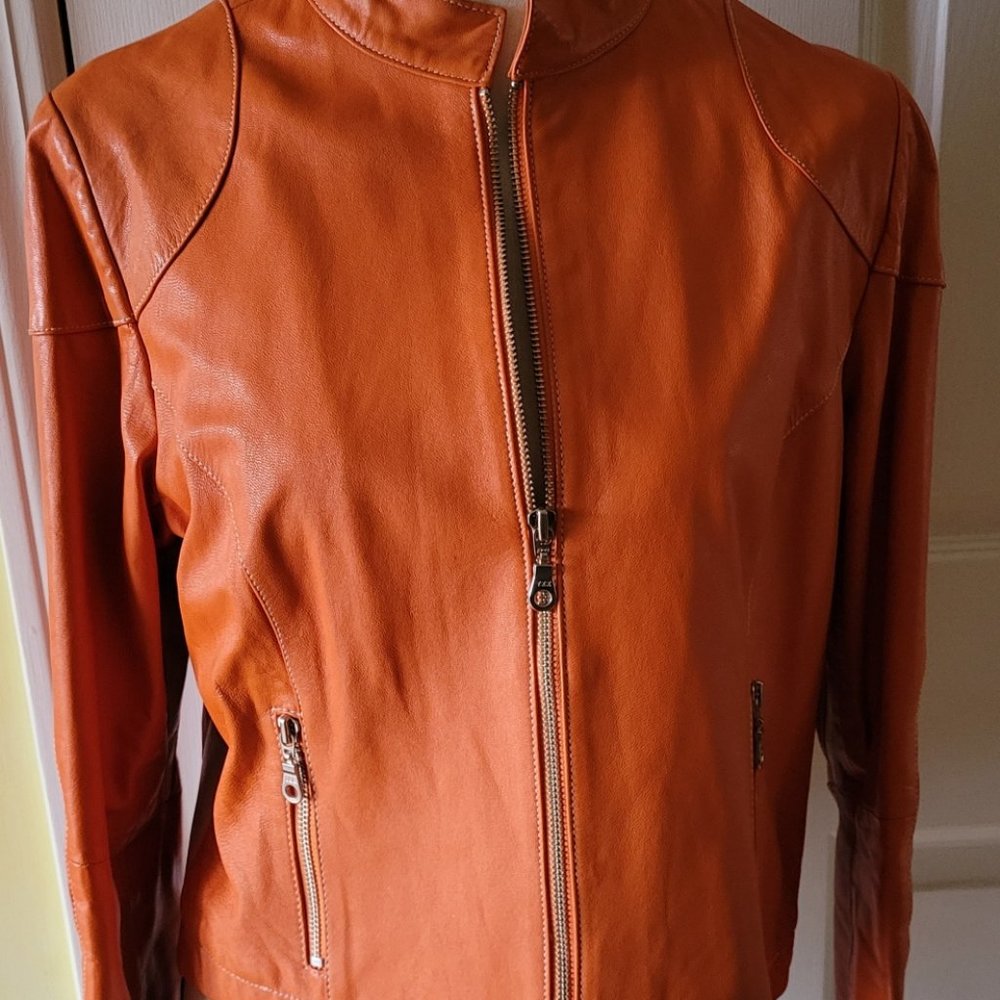 Orange Leather Jacket - Women's Medium